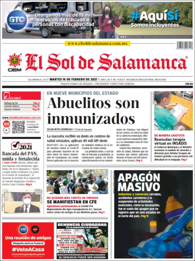 Portada de El Sol de Salamanca (México)