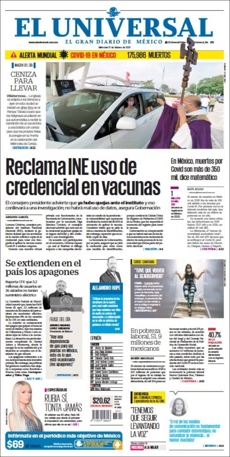 Portada de El Universal (México)