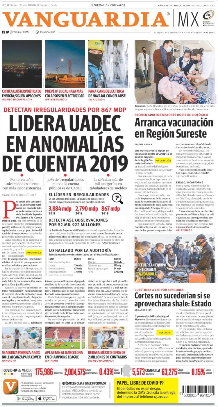 Portada de Vanguardia (México)