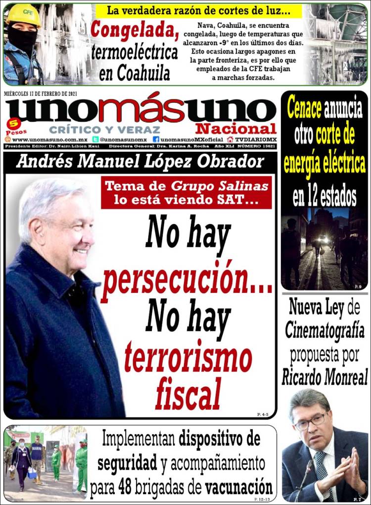 Portada de unomásuno (México)