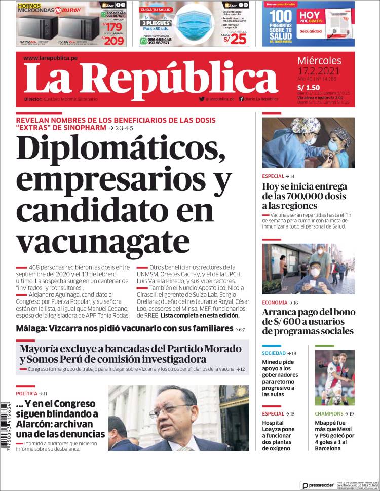 Portada de La Republica (Per&uacute;)