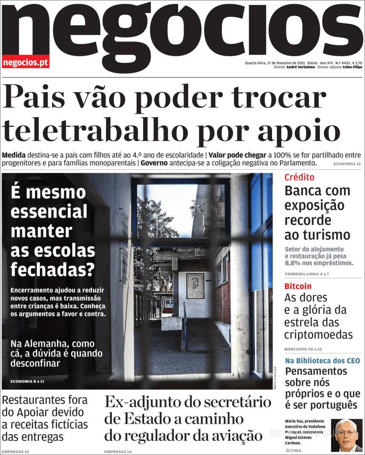 Portada de Jornal de Negócios (Portugal)