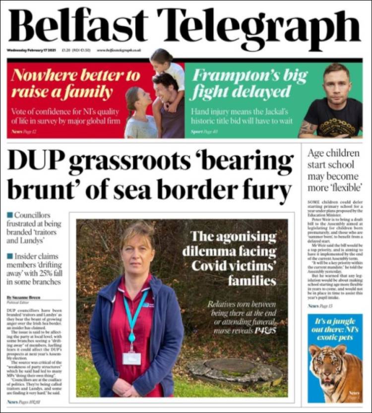 Portada de Belfast Telegraph (Reino Unido)