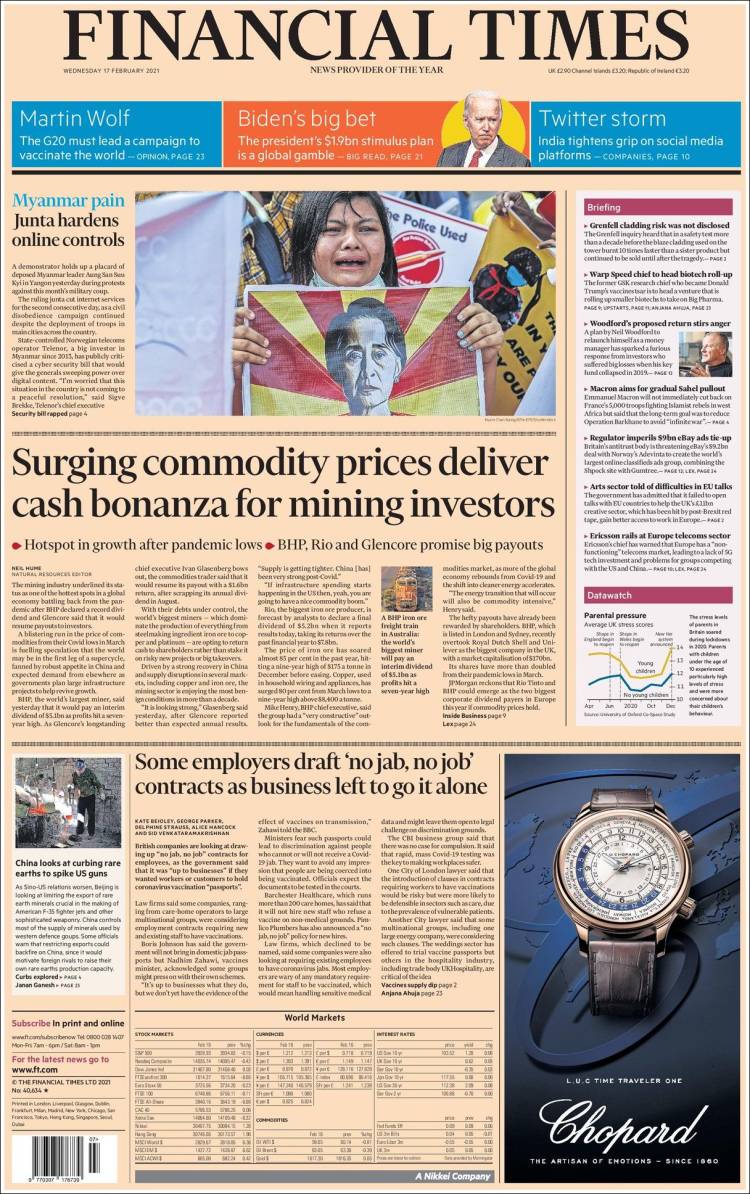Portada de Financial Times (Reino Unido)