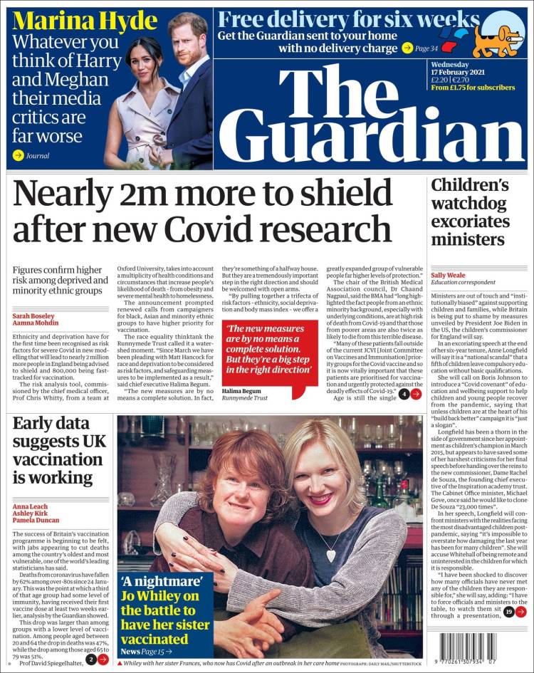 Portada de The Guardian (Reino Unido)