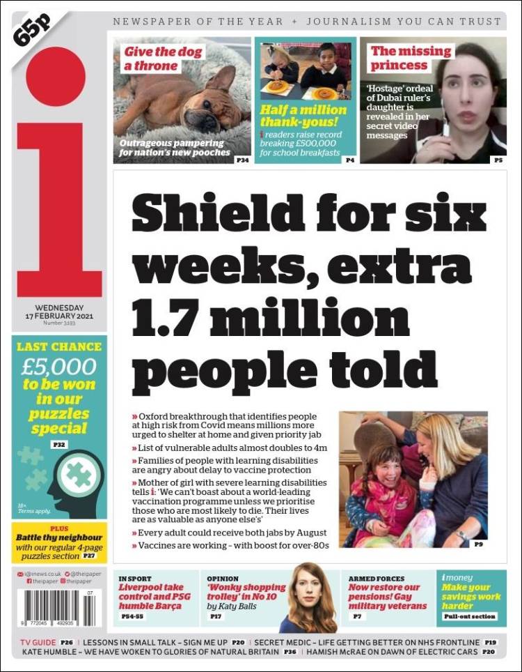 Portada de The i (Reino Unido)