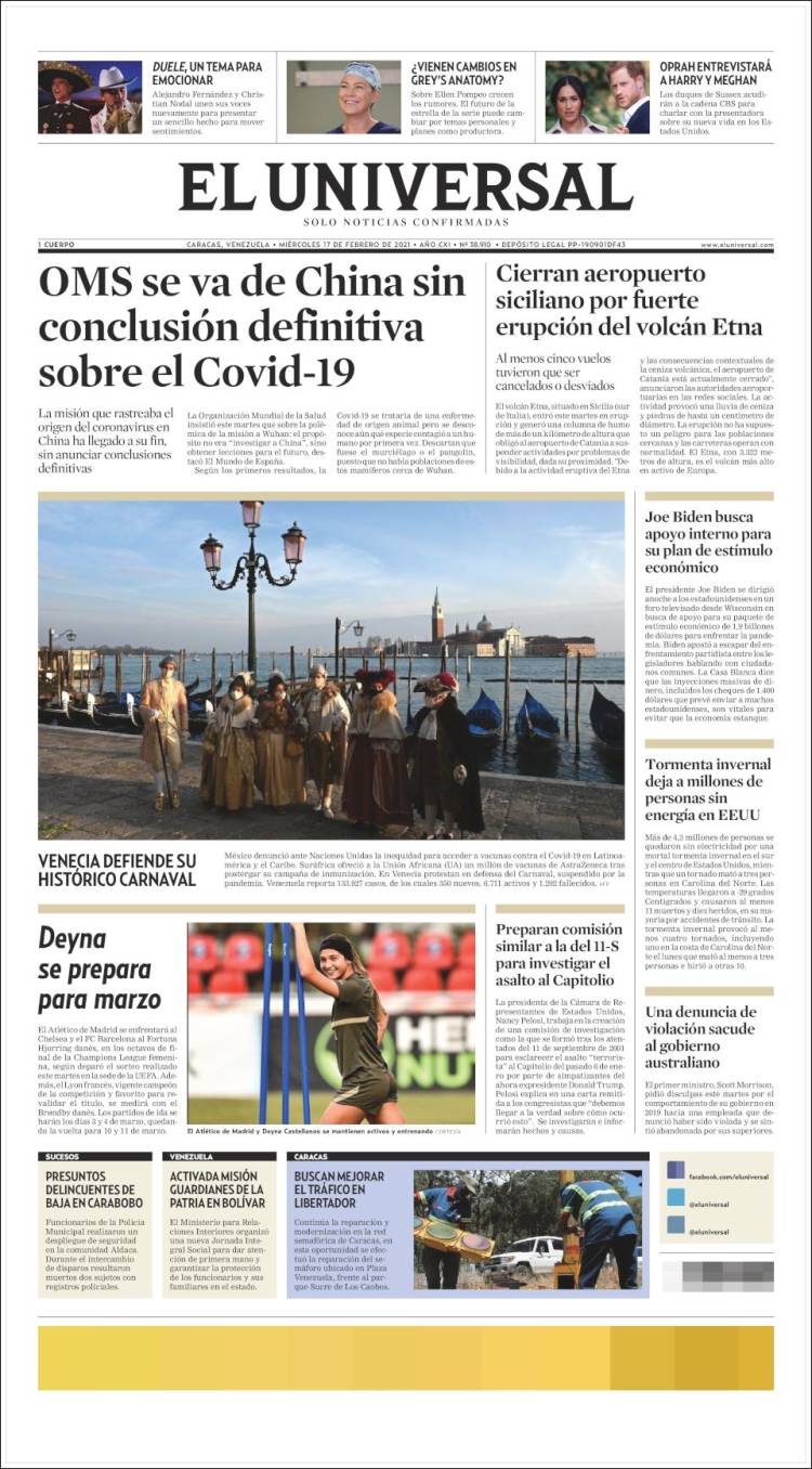 Portada de Universal (Venezuela)