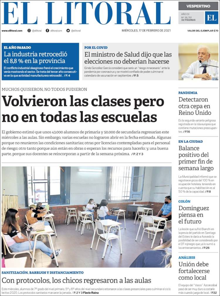 Portada de Diario El Litoral (Argentina)