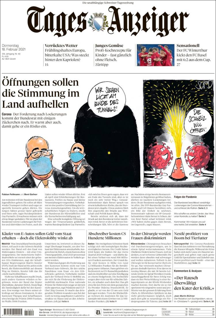 Portada de Tages-Anzeiger (Suiza)