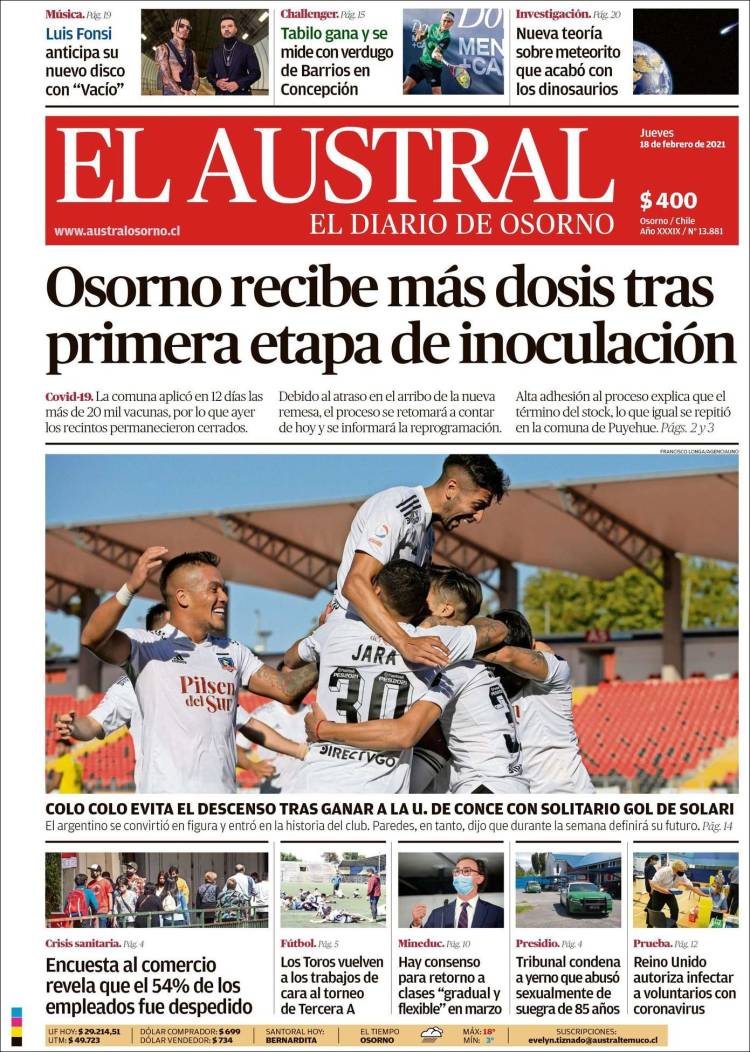 Portada de El Austral de Osorno (Chile)