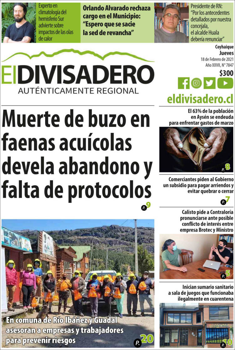 Portada de Diario El Divisadero (Chile)