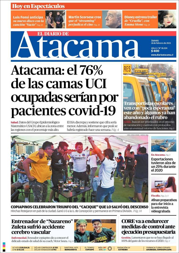Portada de Diario de Atacama (Chile)