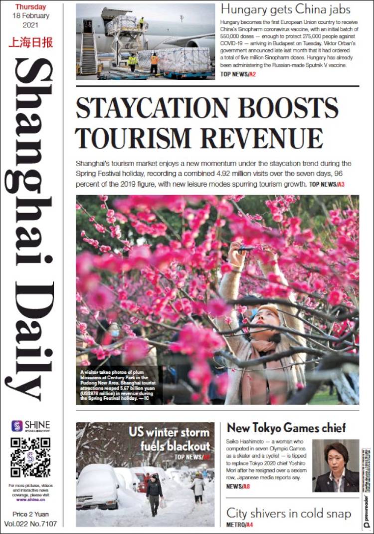 Portada de Shanghai Daily (China)