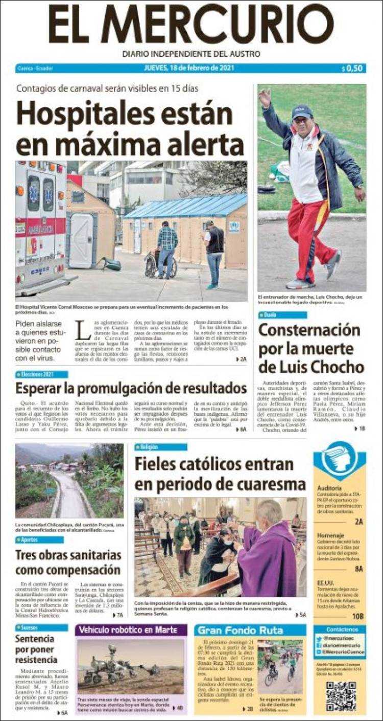 Portada de Diario El Mercurio (Ecuador)