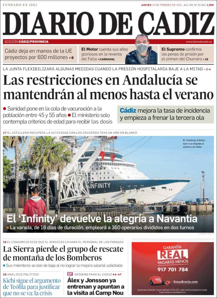 Portada de Diario de Cádiz (Espagne)