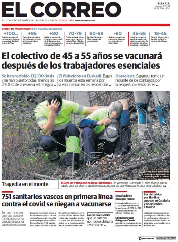 Portada de El Correo (España)