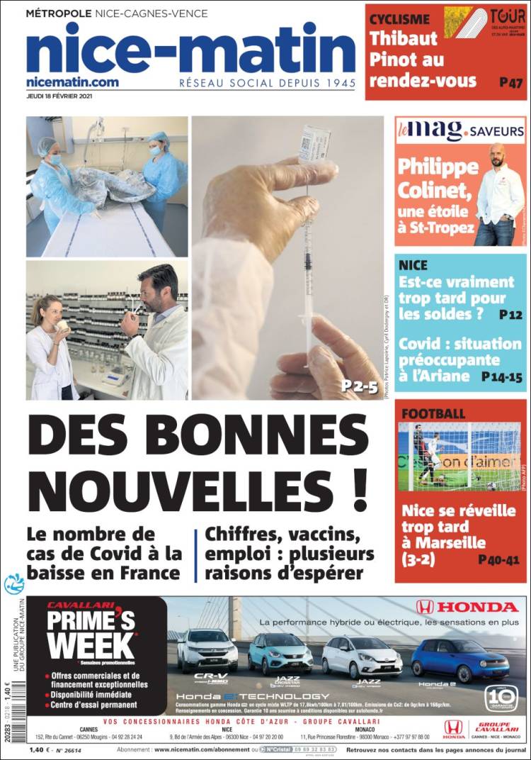 Portada de Nice-Matin (Francia)