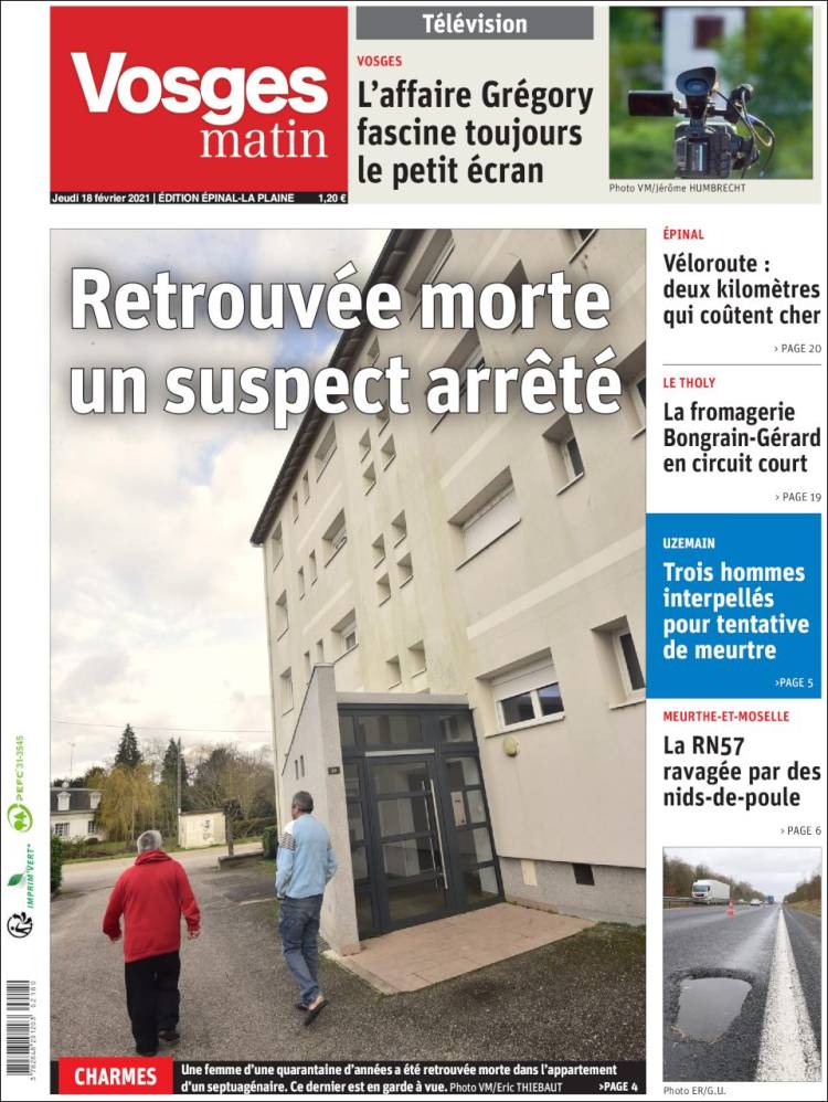 Portada de Vosges Matin (Francia)