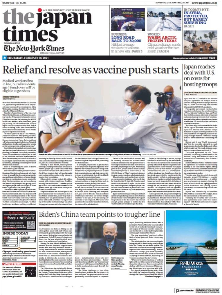 Portada de The Japan Times (Jap&oacute;n)