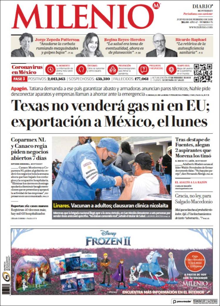 Portada de Milenio de Monterrey (México)