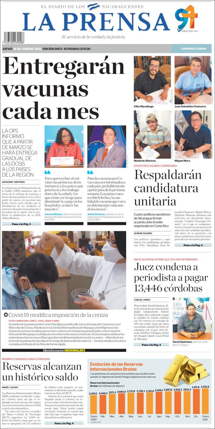 Portada de La Prensa (Nicaragua)