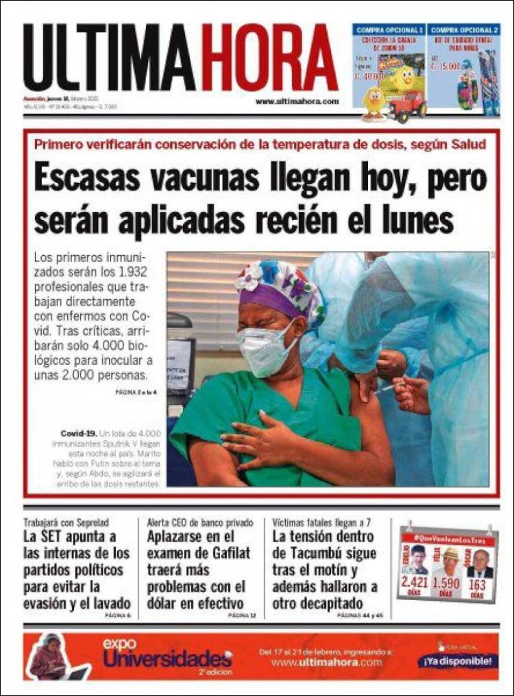 Portada de Última Hora (Paraguay)