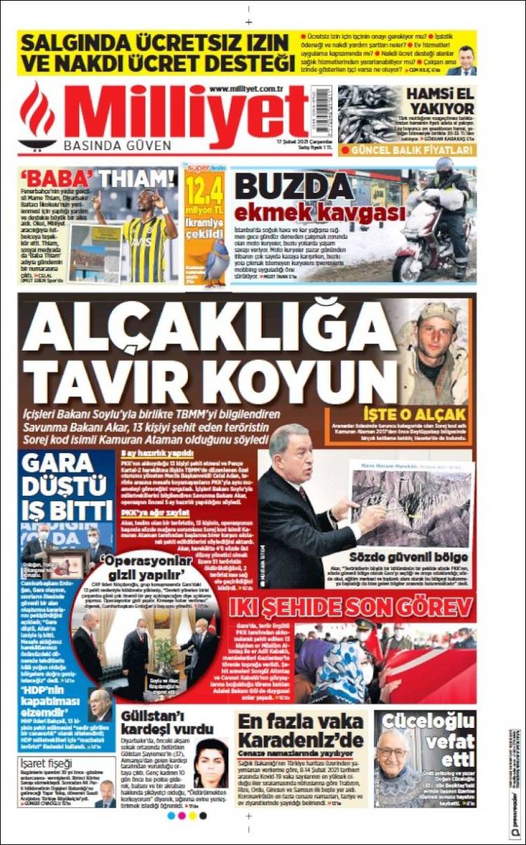 Portada de Milliyet (Turqu&iacute;a)