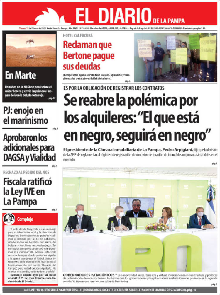 Portada de Diario de La Pampa (Argentina)