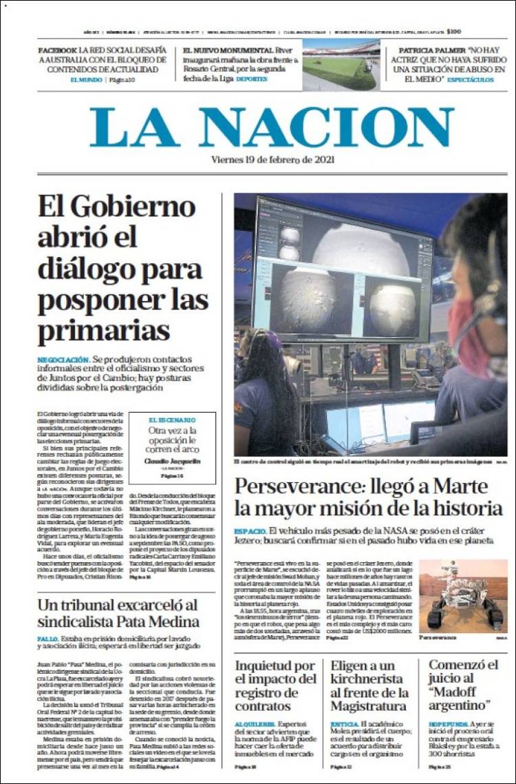 Portada de La Nación (Argentina)