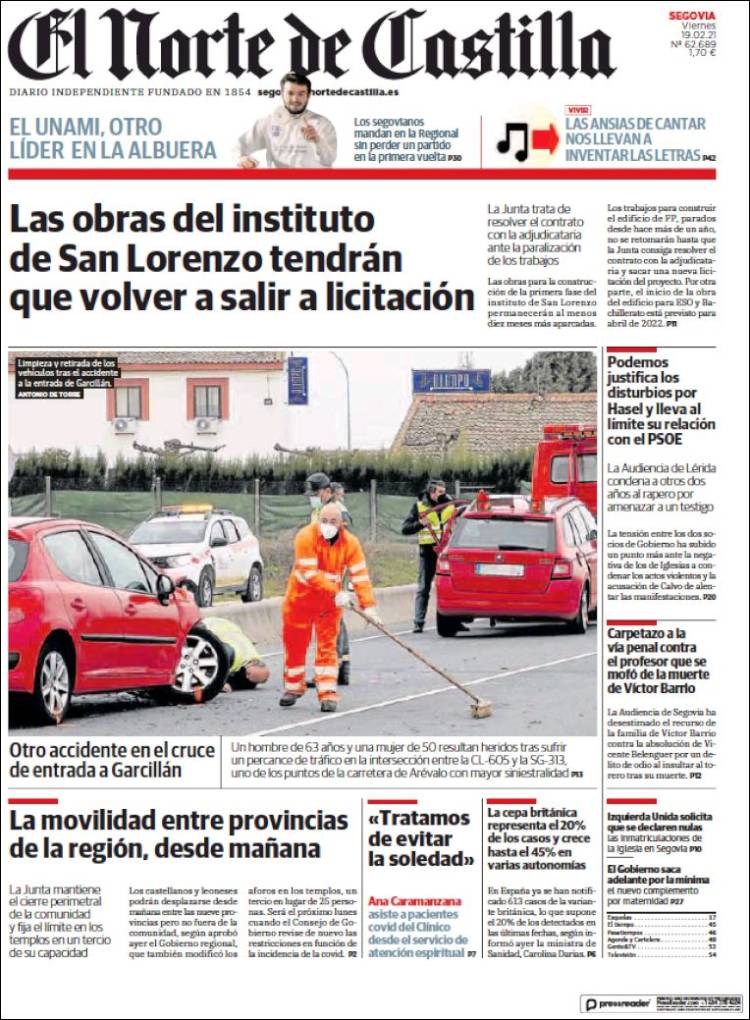 Portada de Norte de Castilla - Segovia (España)