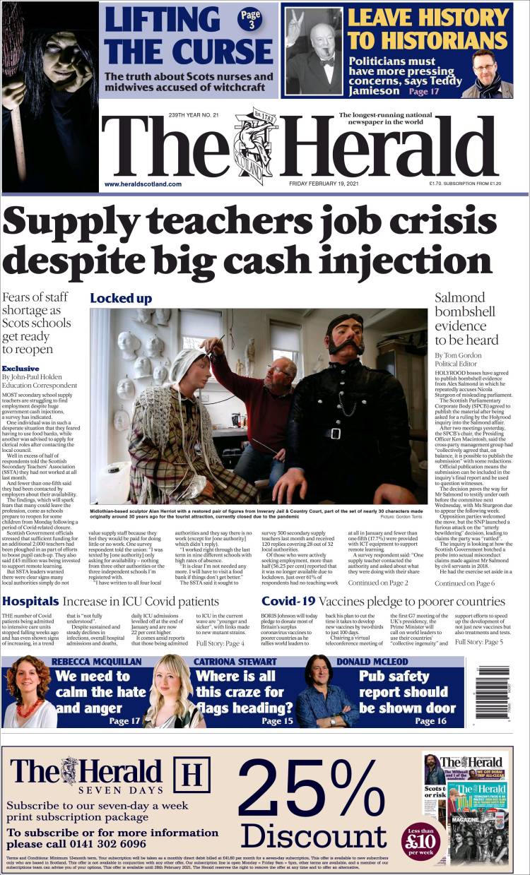 Portada de The Herald (Reino Unido)