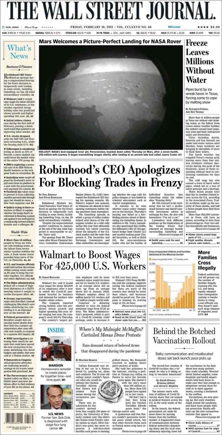 Portada de Wall Street Journal (USA)