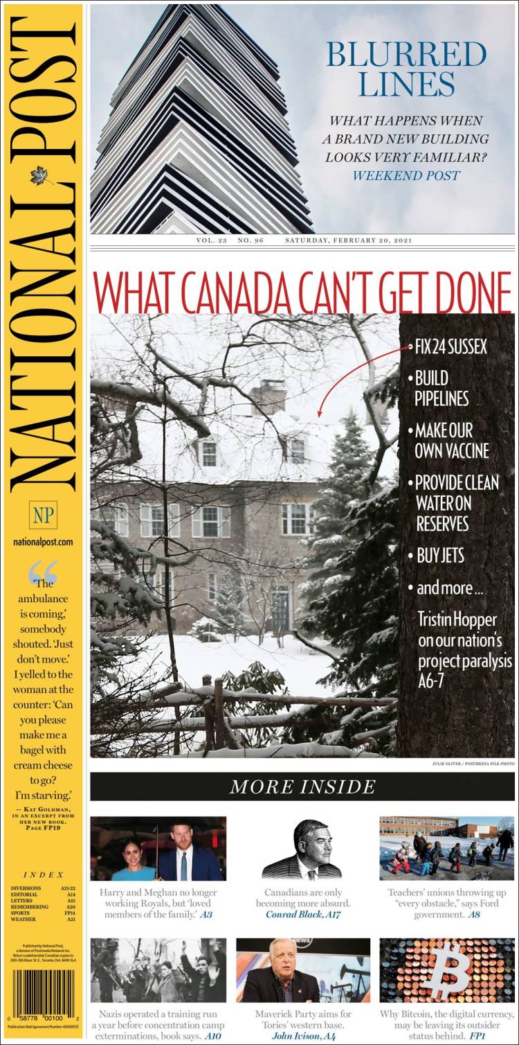 Portada de The National Post (Canadá)