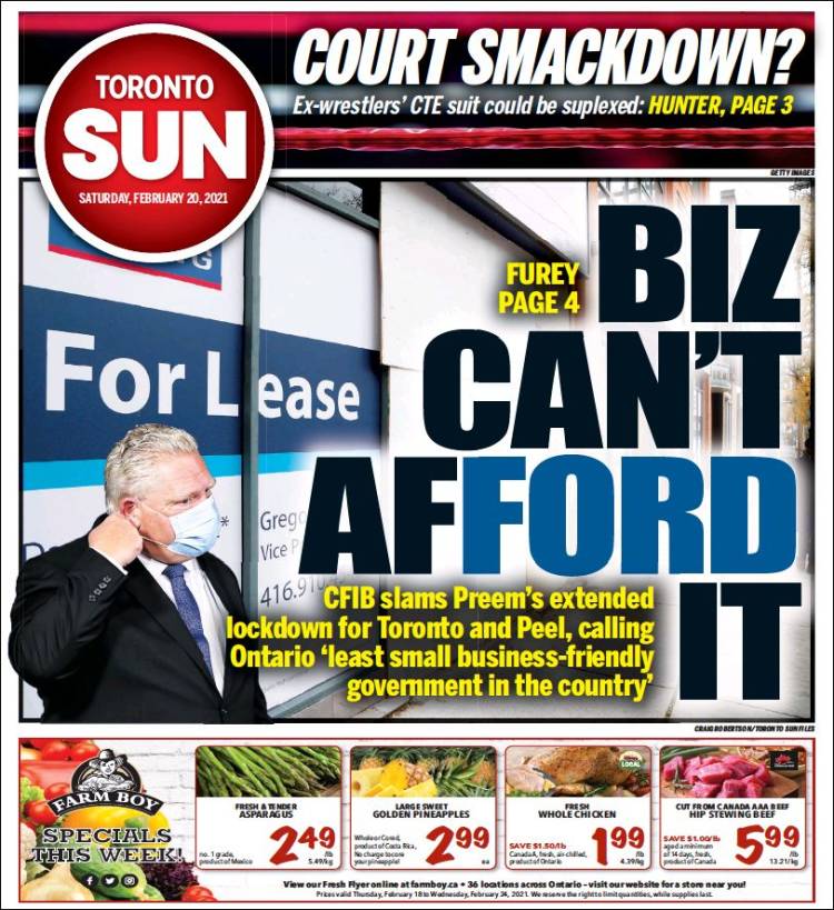 Portada de The Toronto Sun (Canadá)