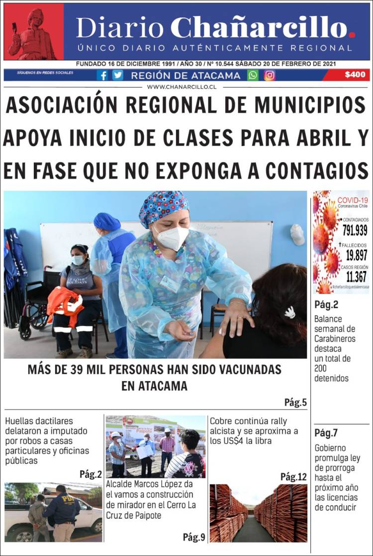 Portada de Diario Chañarcillo (Chile)