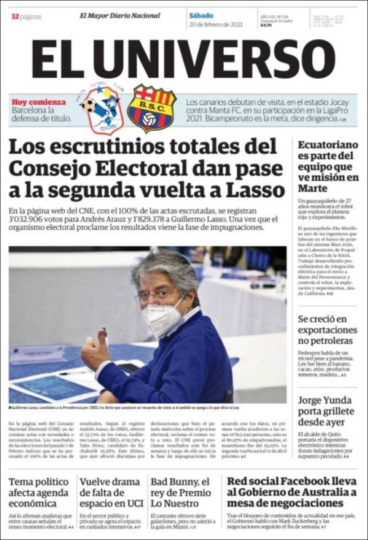 Portada de El Universo - Ecuador (Ecuador)