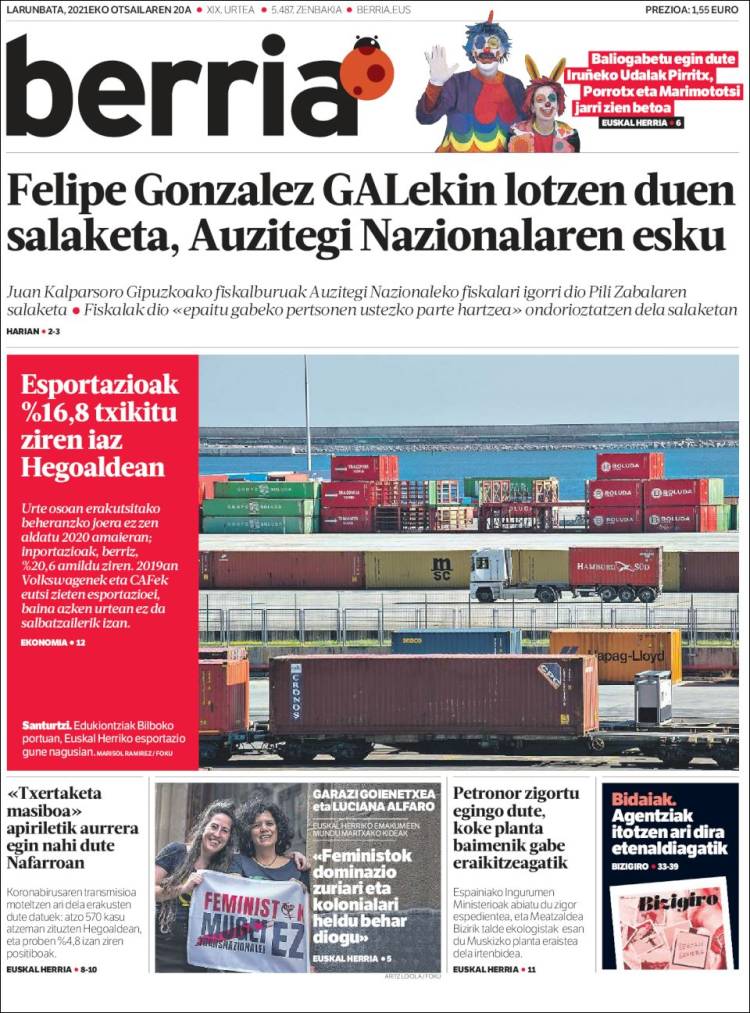 Portada de Berria (España)