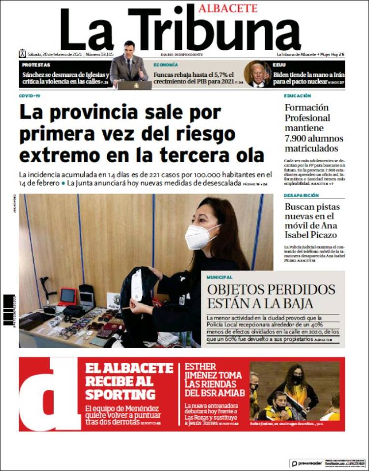 Portada de La Tribuna de Albacete (España)