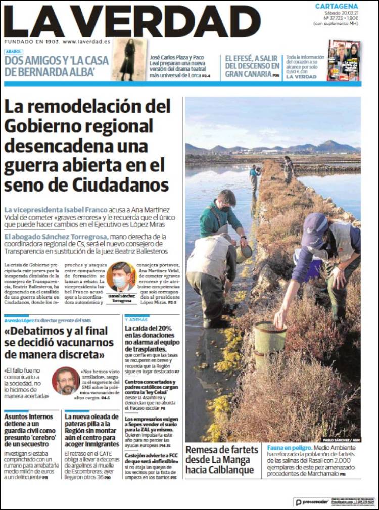 Portada de La Verdad de Cartagena (España)