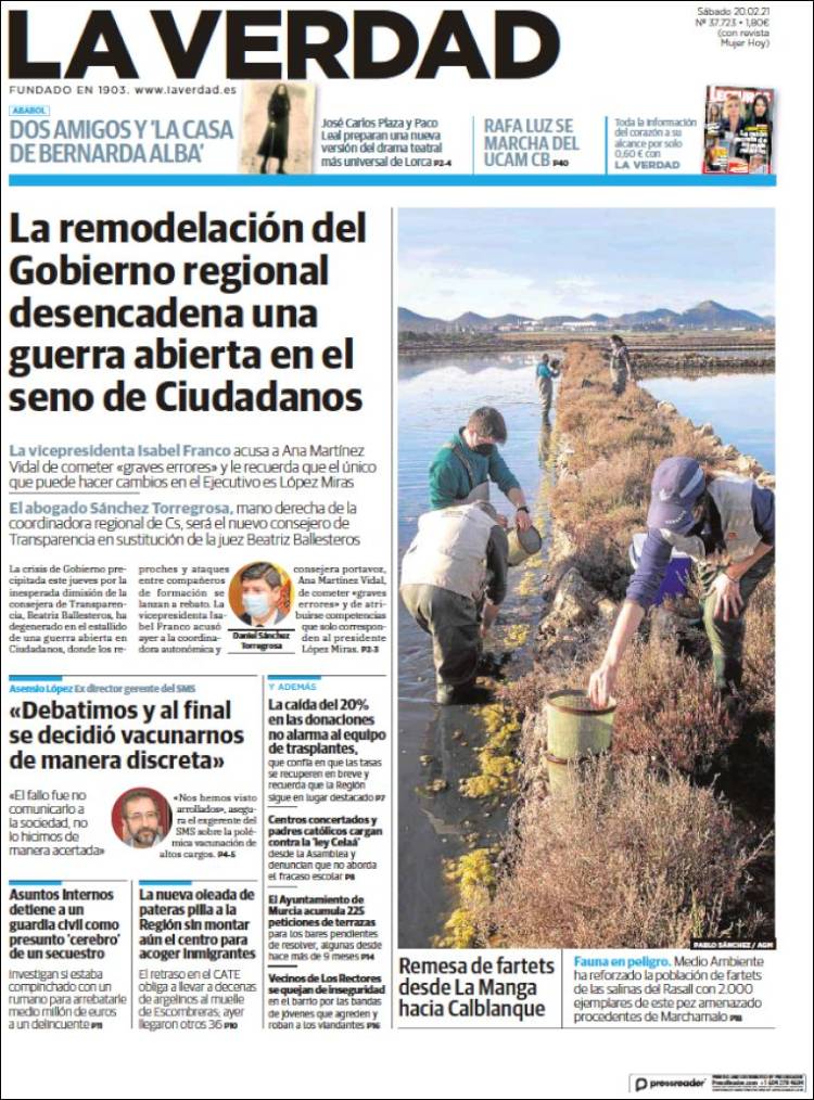 Portada de La Verdad de Murcia (España)