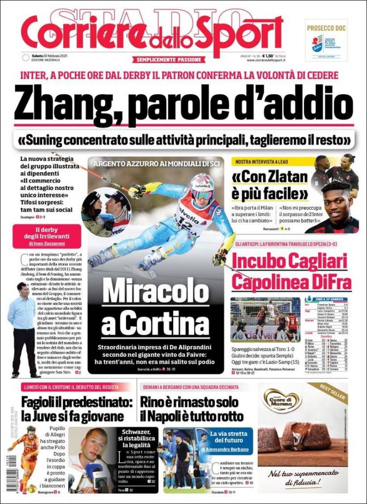 Portada de Corriere dello Sport (Italia)
