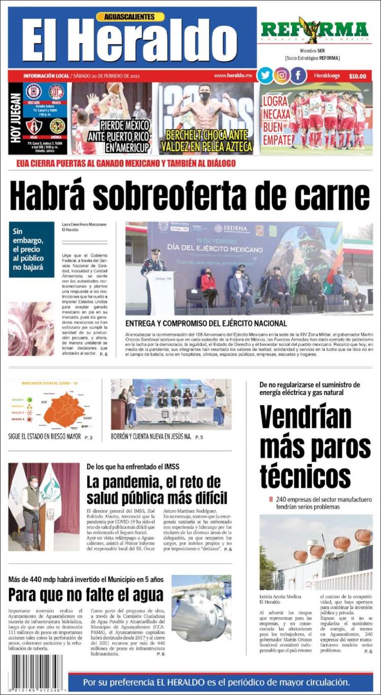 Portada de El Heraldo de Aguascalientes (Mexico)