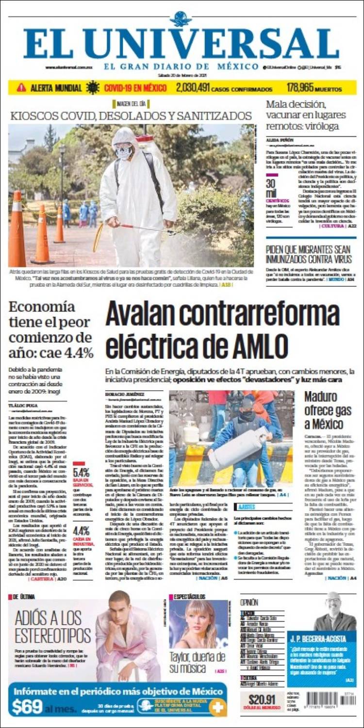 Portada de El Universal (Mexico)