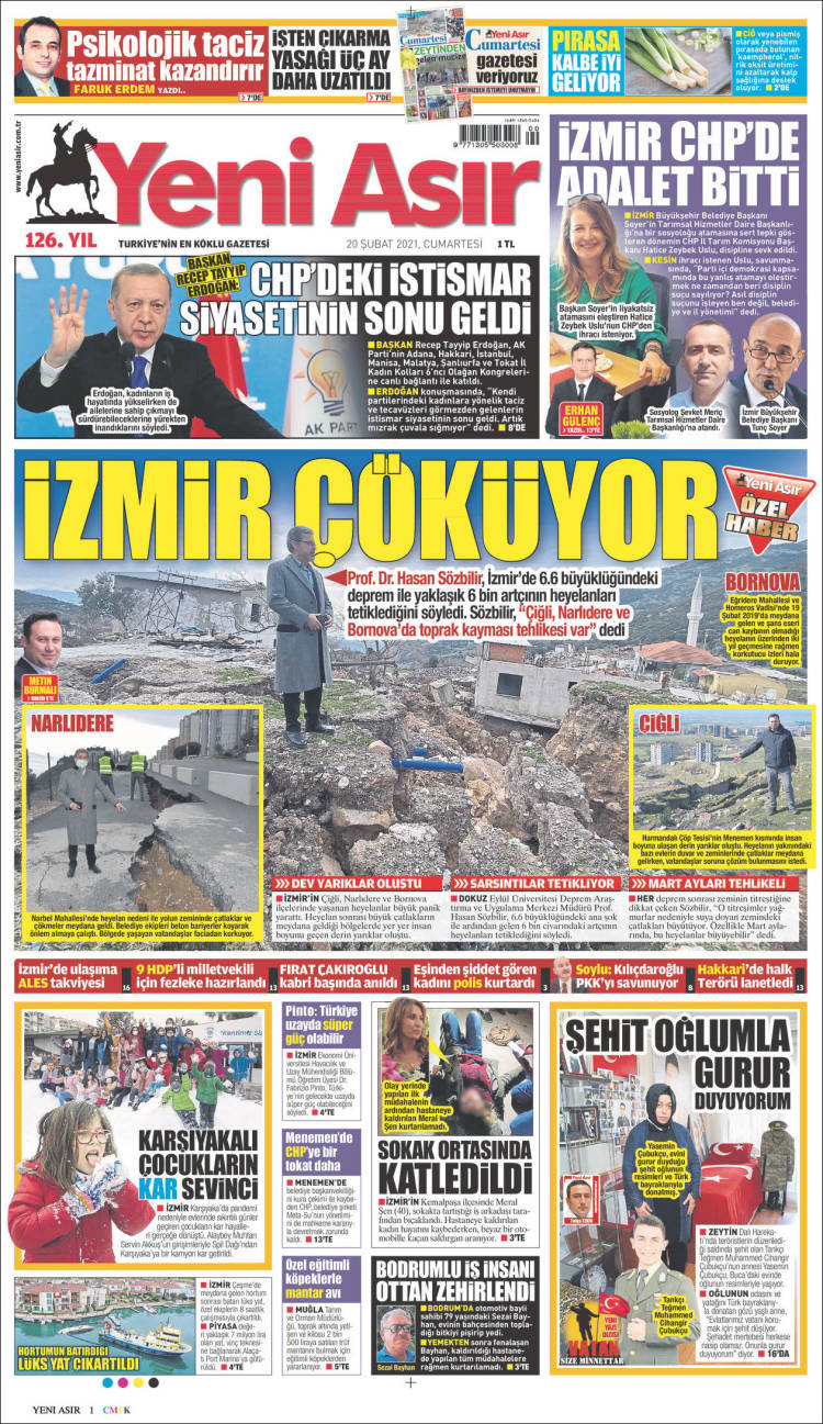 Portada de Yeni Asır (Turqu&iacute;a)