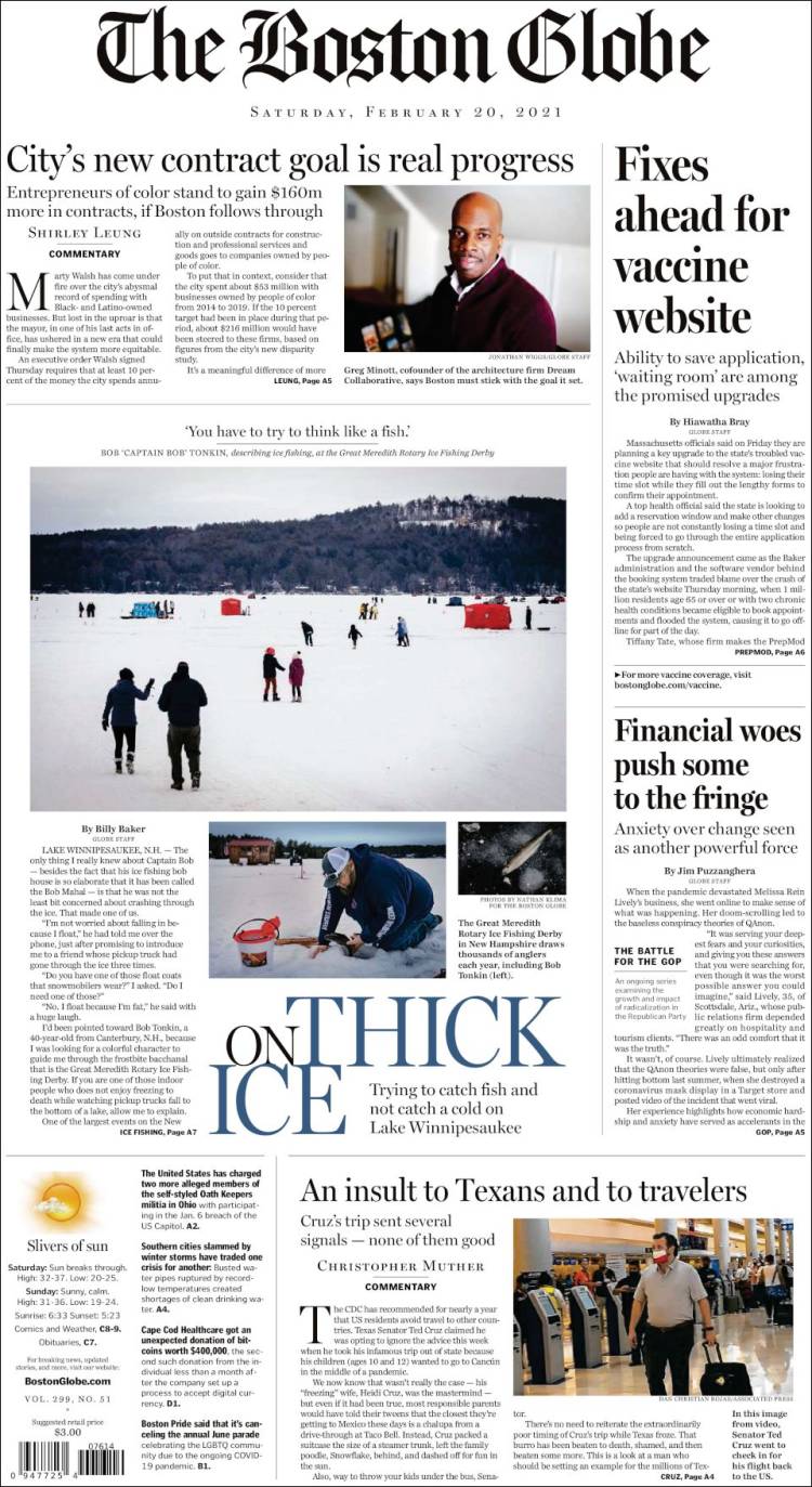 Portada de Boston Globe (USA)