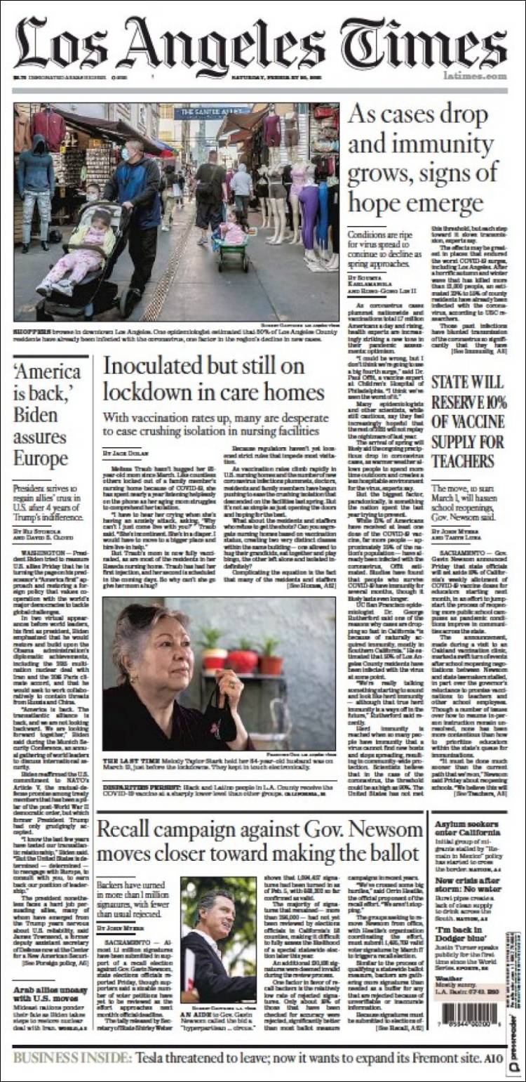 Portada de Los Angeles Times (USA)