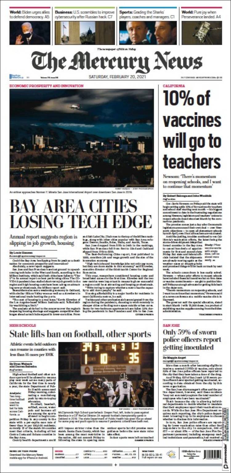 Portada de San Jose Mercury News (USA)