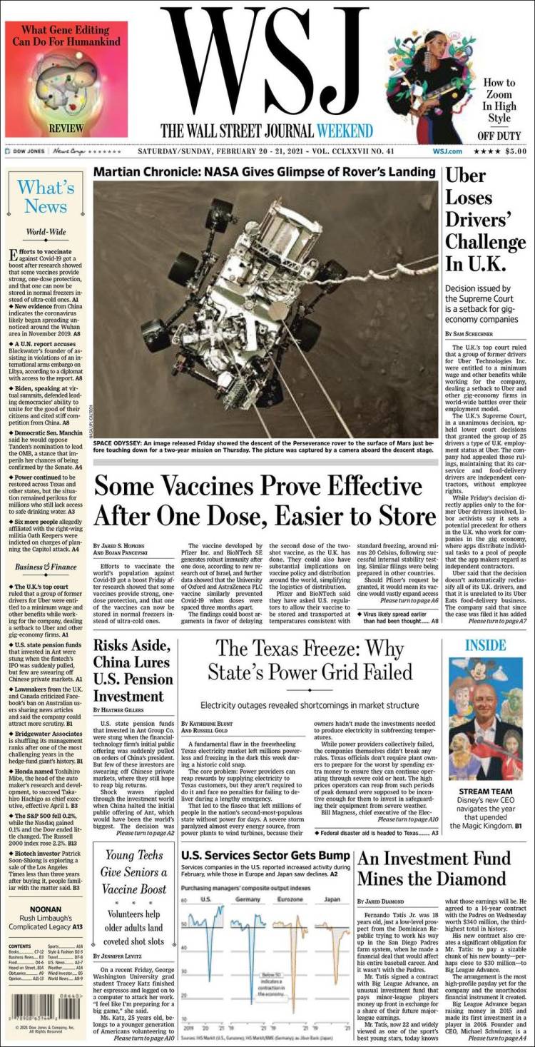 Portada de Wall Street Journal (USA)