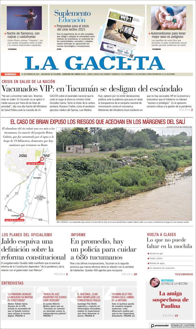 Portada de La Gaceta (Argentina)