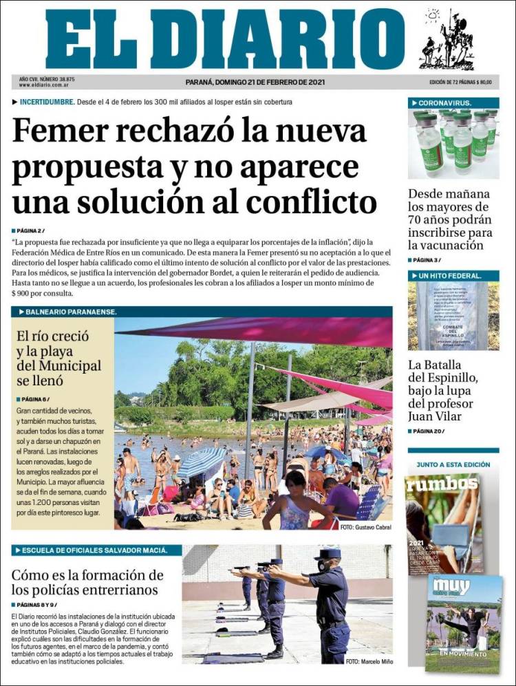 Portada de El Diario de Paraná (Argentina)